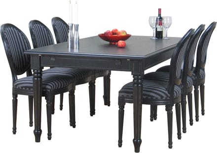 Mozart zwarte eettafel met 6 zwarte stoelen Rococo.