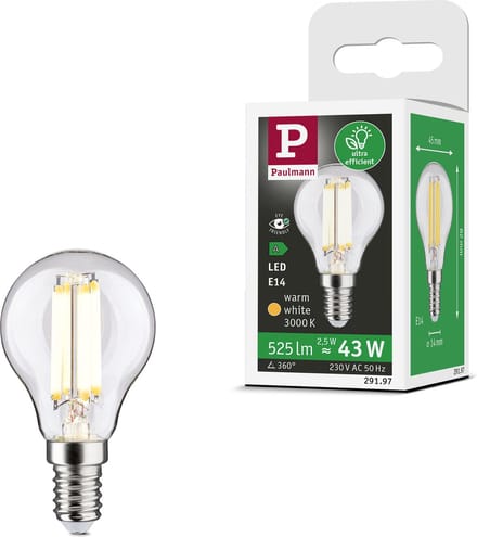 Paulmann 29197 LED-lamp Energielabel A (A - G) E14 Kogel 2.5 W Warmwit (Ø x h) 45 mm x 82 mm 1 stuk(s)
