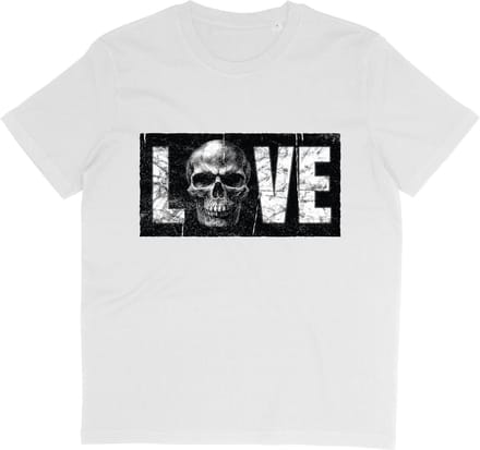 T Shirt Love Skull - Wit - Korte Mouw - Ronde Hals - Maat S