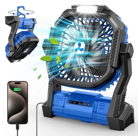 Unyqoos® Draagbare oplaadbare ventilator met LED-lamp voor kamperen en reizen