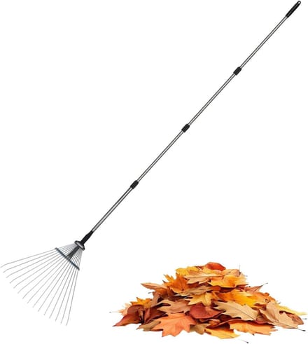 Tuinrake Bladeren - Tuingereedschap Metaal - Gazon Onderhoud - Telescopisch Verstelbaar - 18cm Breed - Grijs