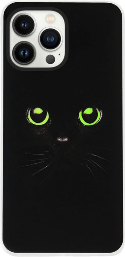 ADEL Siliconen Back Cover Softcase Hoesje Geschikt voor iPhone 14 Pro Max - Katten Zwart Groene Ogen