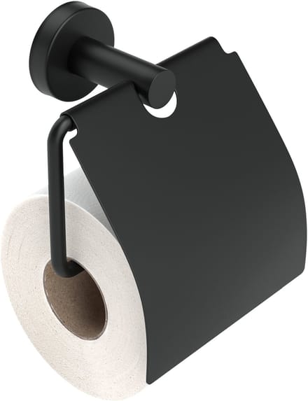 EAVY - Toiletrolhouder Zwart Rond met Klep - Boren - Schroef
