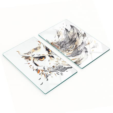 Multifunctionele decoratieve keukenplanken van gehard glas met uilmotief, 2x30x52 cm