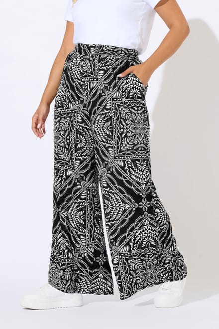Yours Zwarte Bandana Print Textuur Wijde Broek Size 48