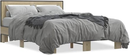 Bedframe met hoofdeinde - Bedombouw Hout Metaal - Goede Nachtrust - Robuuste Constructie - 140x200 cm - Sonoma Eiken