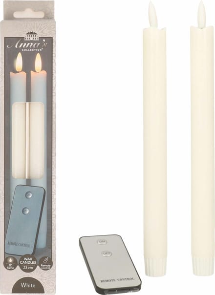 Anna's Collection LED dinerkaarsen - 4x - wit - 23 cm - met afstandsbediening