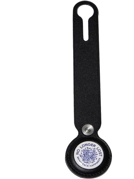 NoLongerLost - Bagagelabel - Unieke QR Code - Zwart leder - Offwhite tag -