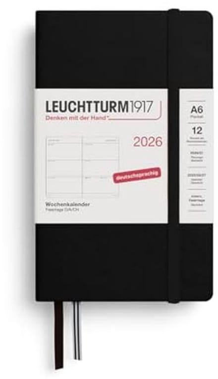 Weekkalender Pocket 2026 (A6) - 12 maanden, zwart, Duits