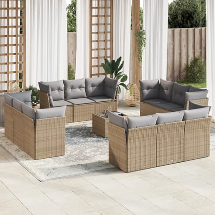 vidaXL - 13-delige - Loungeset - met - kussens - poly - rattan - beige