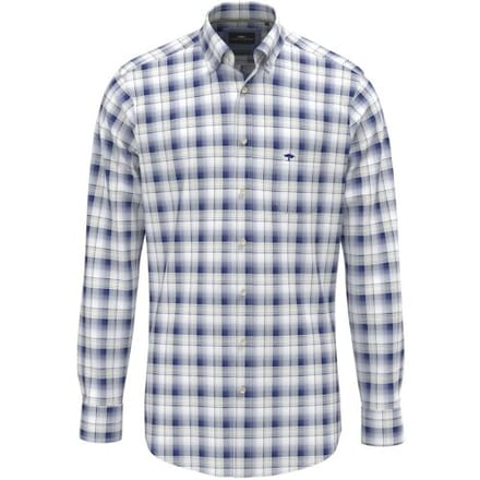 Fynch-Hatton Overhemd Cotton Poplin 3D Multi Check Harbor Blue / male