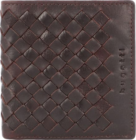 bugatti Leren Portemonnee Woven Small Upright Wallet Darkbrown Bruine