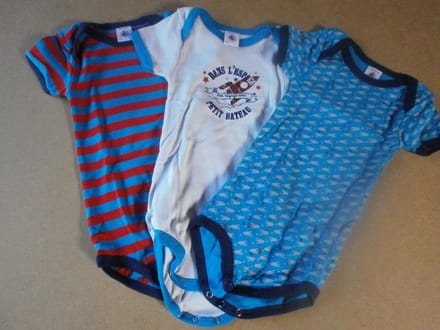 Petit Bateau - Body - Rompertjes -3 Pack - Jongens - Blauw , rood - 1 jaar 74