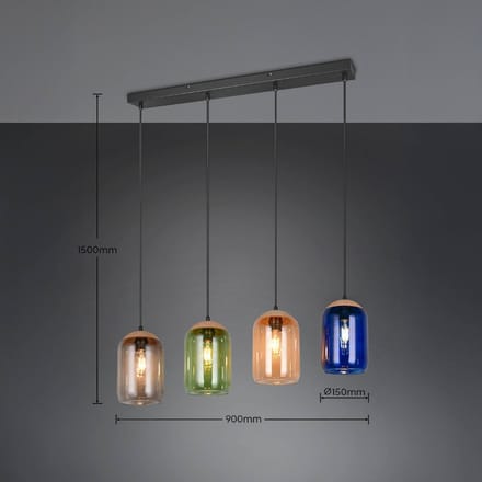 Trio Lighting Hanglamp kurk, meerkleurig, lengte 90 cm, 4-lamps glas/kurk