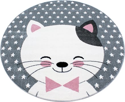Vloerkleed kinderkamer - Kat - roze - rond 160 cm