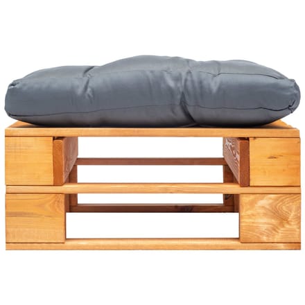 vidaXL - Tuinpoef - met - grijs - kussen - pallet - hout - honingbruin