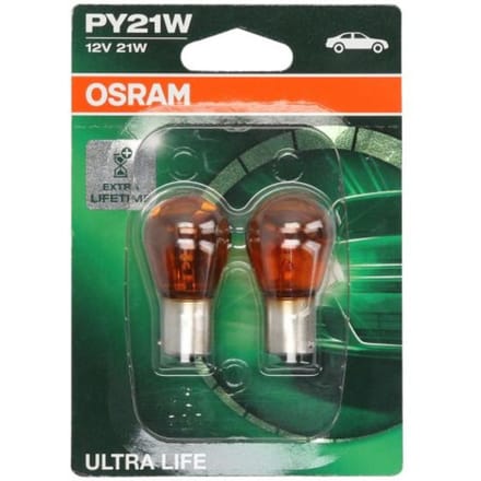 Ams-Osram P27/7w lamp OSRAM PY21W Ultra Life 12V/21W, 2 Stuk