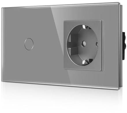 Glazen Lichtschakelaar en Geaard Stopcontact met LED Status - Touch Wandschakelaar grijs