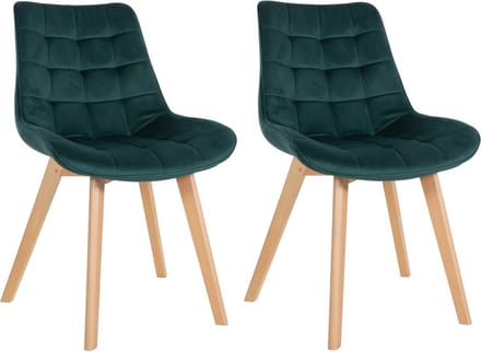 CLP Brook Set van 2 eetkamerstoelen - Hout frame - Fluweel - Velvet - groen
