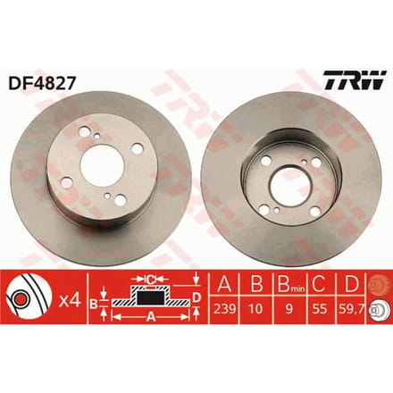 Remschijf TRW DF4827 achter, volledig, 1 Stuk