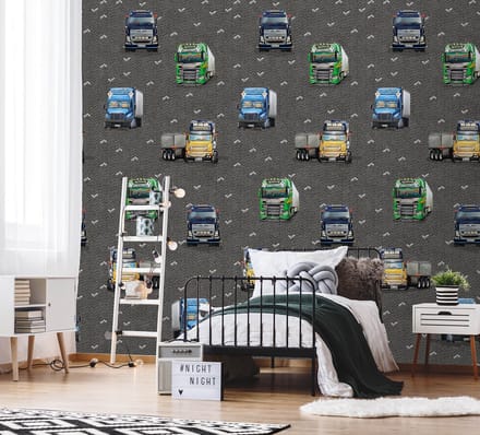 INGK Kinderbehang - Olive & Noah - Truck Life (antraciet)