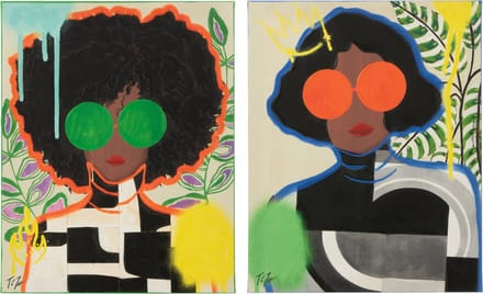 J-Line wanddecoratie Vrouw Popart - canvas - mix - small - 2 stuks