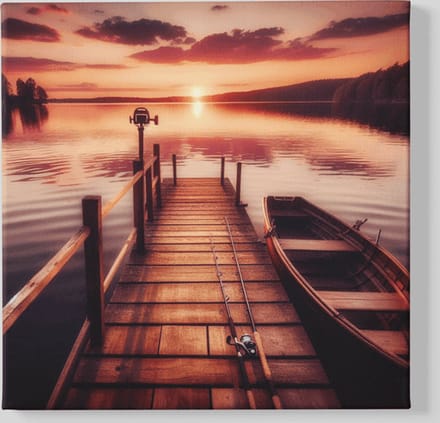 Vierkant Canvas Schilderij - Landschap - Zonsondergang - Houten Pier - 60x60x2 cm