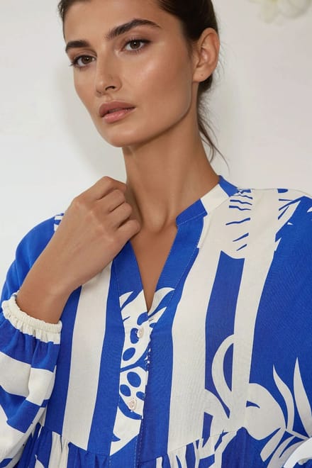Bedrukte Lange Mouw Viscose Maxi Jurk