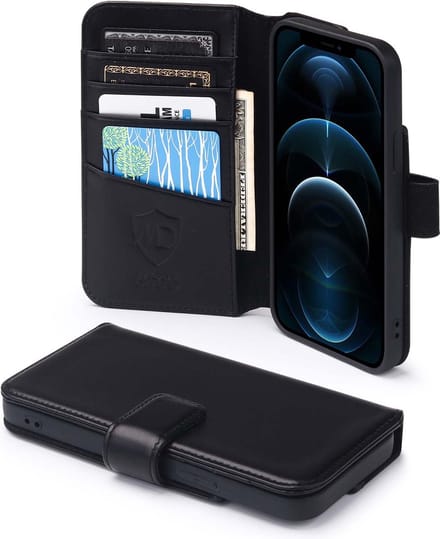 MobyDefend Hoesje - Geschikt voor iPhone 12 / iPhone 12 Pro - Luxe Leren Wallet Bookcase - Zwart