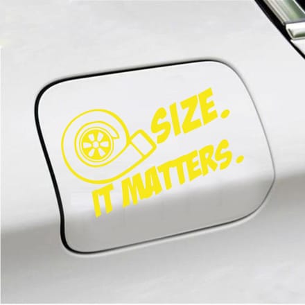 Bumpersticker - Size It Matters - 10 X 17 - Geel
