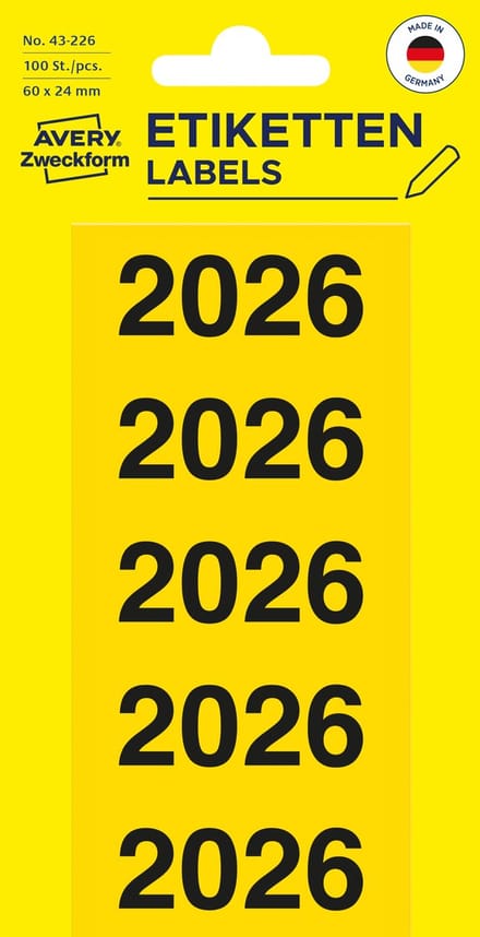 AVERY Zweckform Ordnerrugetiket '2026', 60x26 mm, geel