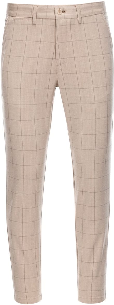 OMBRE Broek - Slim Fit - Rits - Geruit Zand XXL