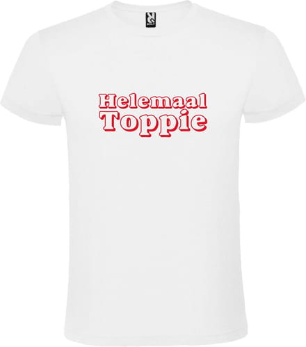 Wit T-Shirt met “ Helemaal Toppie “ afbeelding Rood Size XXXXXL