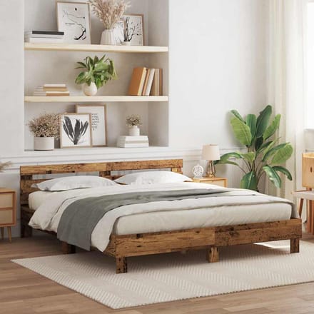 vidaXL - Bedframe - met - hoofdeinde - Oudhout - 200 - x - 200 - cm - Bewerkt - hout