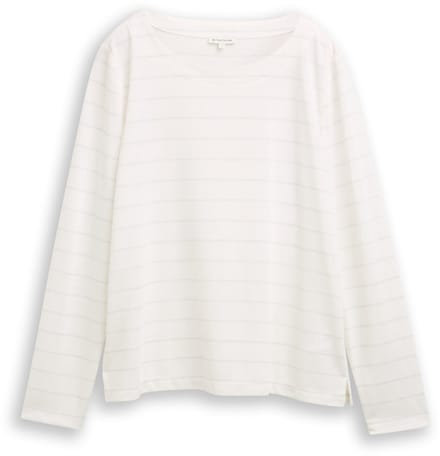 Tom Tailor - Shirt met lange mouwen en glitterstrepen - Maat S - white stripe with lurex