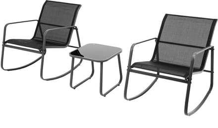 TUINmeubelset 2 fauteuils ROCKING textileen stoelen GLAS tafel