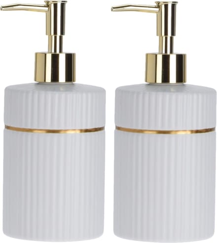 Items Zeeppompje/dispenser - 2x - 17 cm - keramiek - wit - 300 ml - navulbaar - toilet/badkamer/keuken