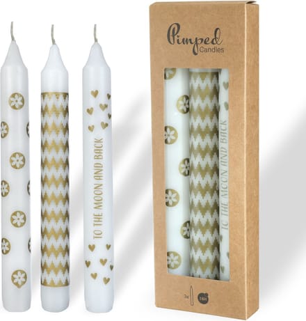 Comforder 3 Kaarsen met Printje - Set van 4 Dinerkaarsen 20cm