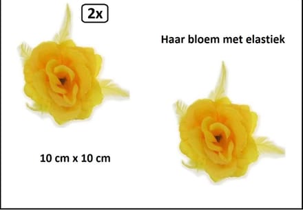2x Haarbloem geel 10cmx10cm - Carnaval thema feest hawai tropical fun
