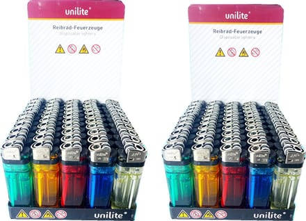 100 x wegwerp aanstekers - vuursteen aansteker Unilite