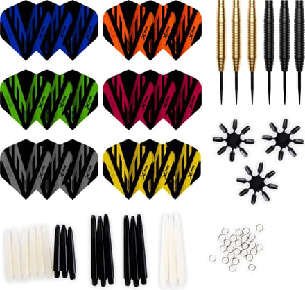 XQMax 2 Sets Black & Gold Brass Darts + Extra Flights En Shaft - 56 Delig