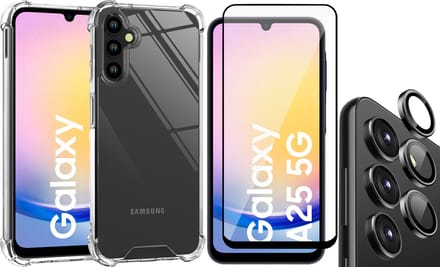 Hoesje geschikt voor Samsung Galaxy A25 / A24 - Screenprotector Volledig Dekkend Glas & Camera Protector - Shockproof Transparant