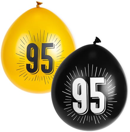 Ballonnen met getal | 95 jaar | 8 stuks | Zwart en Goud