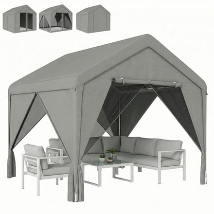 Outsunny tuinpaviljoen - Gegalvaniseerd staal, polyester - 295 x 300 x 278 cm - Grijs