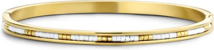 CO88 Collection 8CB-90703 Stalen armband Dames - Bangle - Miyuki kralen - Wit - 58x49mm - Goudkleurig