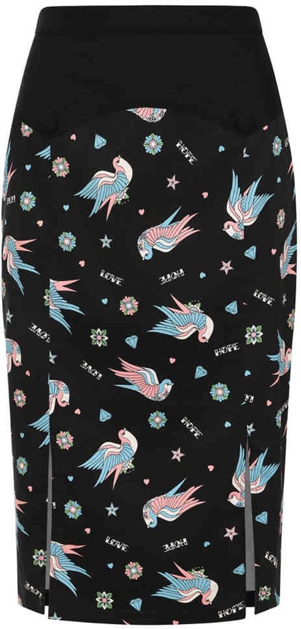Banned - Marilou Swallows Kokerrok - 2XL - Zwart