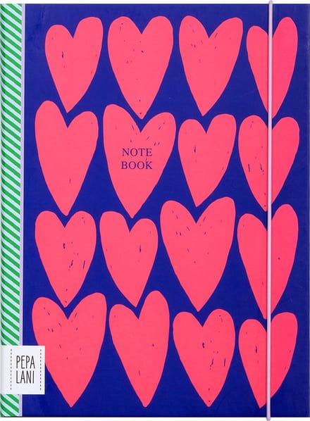 Pepa Lani notebook A5 Flower Pink on blue fancy hearts