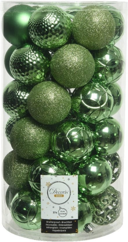 Decoris Kerstballen - 37 stuks - kunststof - mix groen - 6 cm