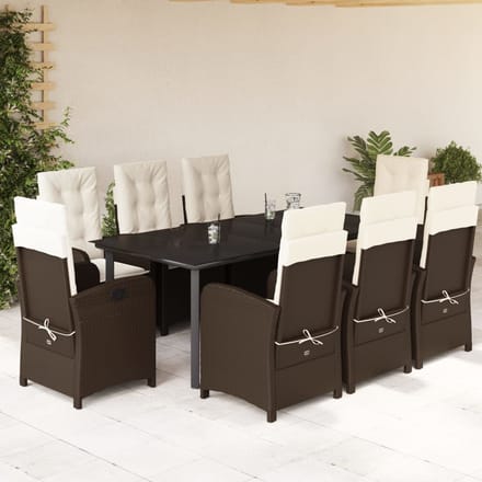 vidaXL - 9-delige - Tuinset - met - kussens - poly - rattan - bruin