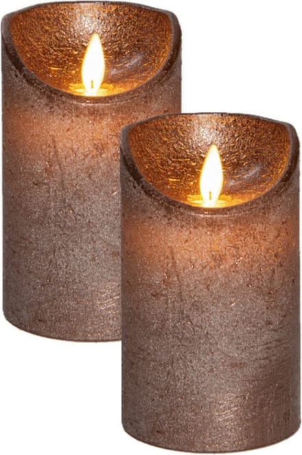 Anna's Collection Led kaars/stompkaars - 2x - brons - H12,5 x D7,5 cm - wax - bewegende vlam